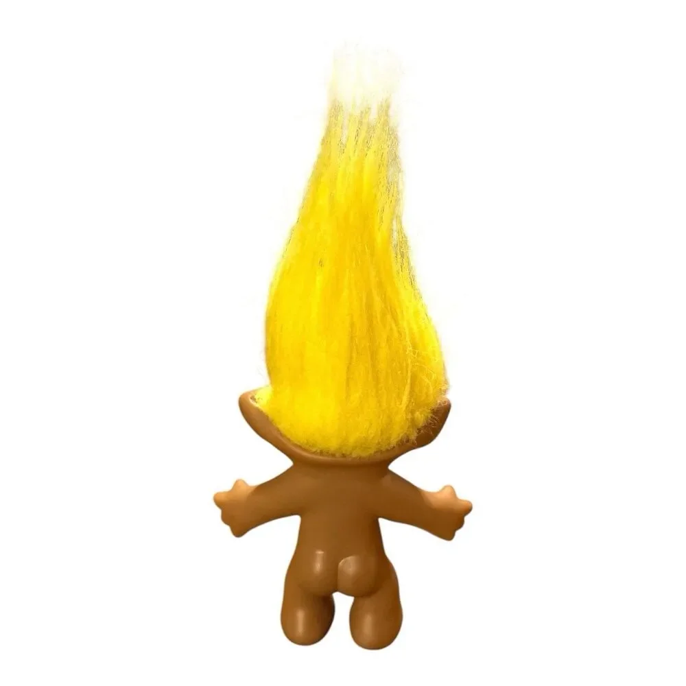 Vintage Ace Novelty Troll Doll Yellow Hair Green Eyes Diamond Belly Gem 3.5”